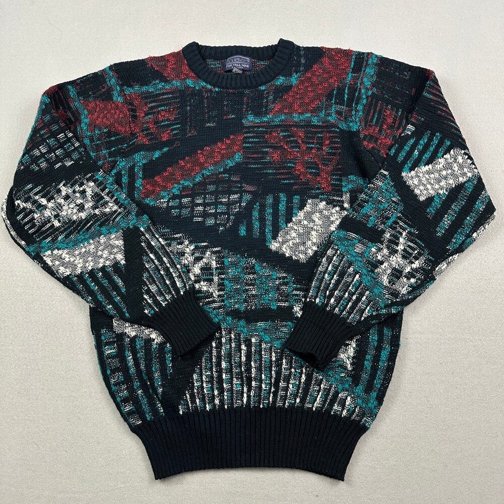Vintage Boulevard Sweater Men Large Tall Blue 3D Textured Abstract Cosby Crew LT